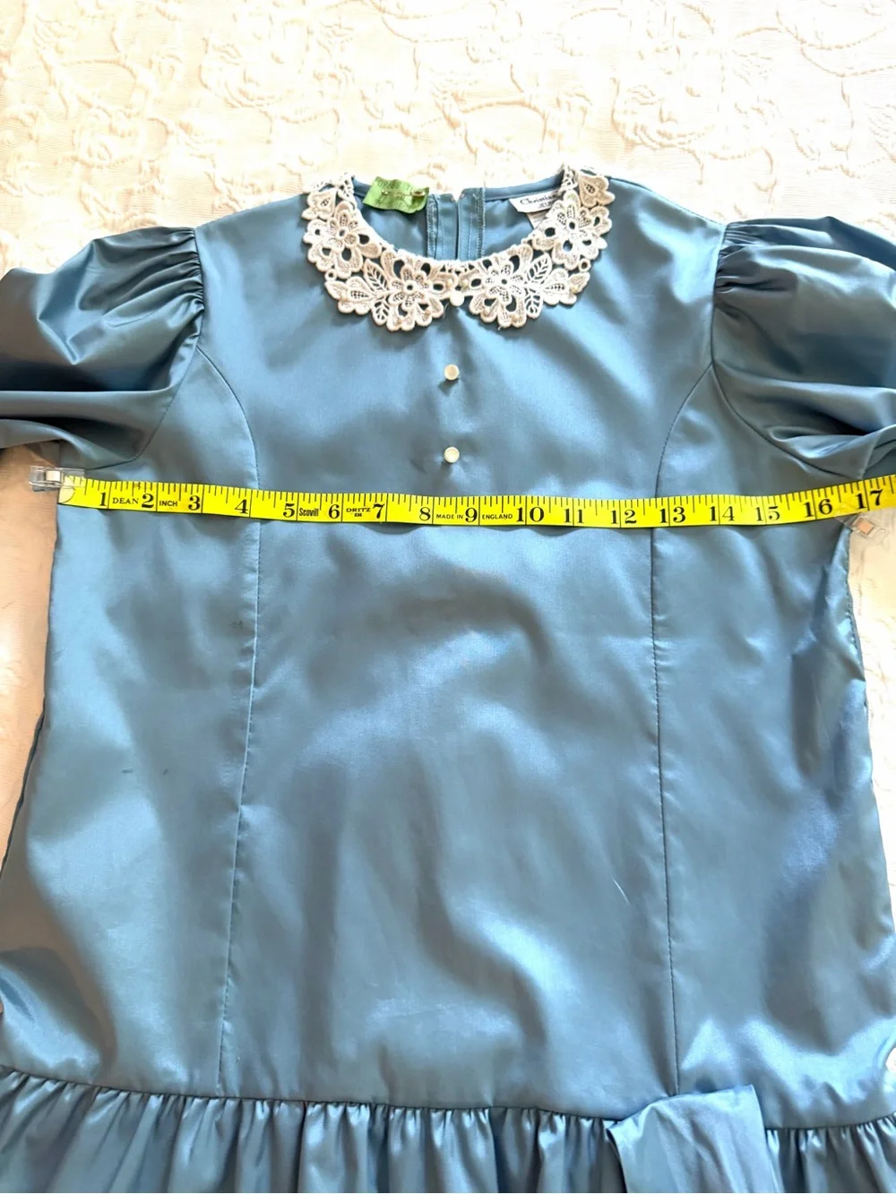 Vintage Christian Dior Blue Tiered Dress Lace Collar Girls Sz 12 1980’s